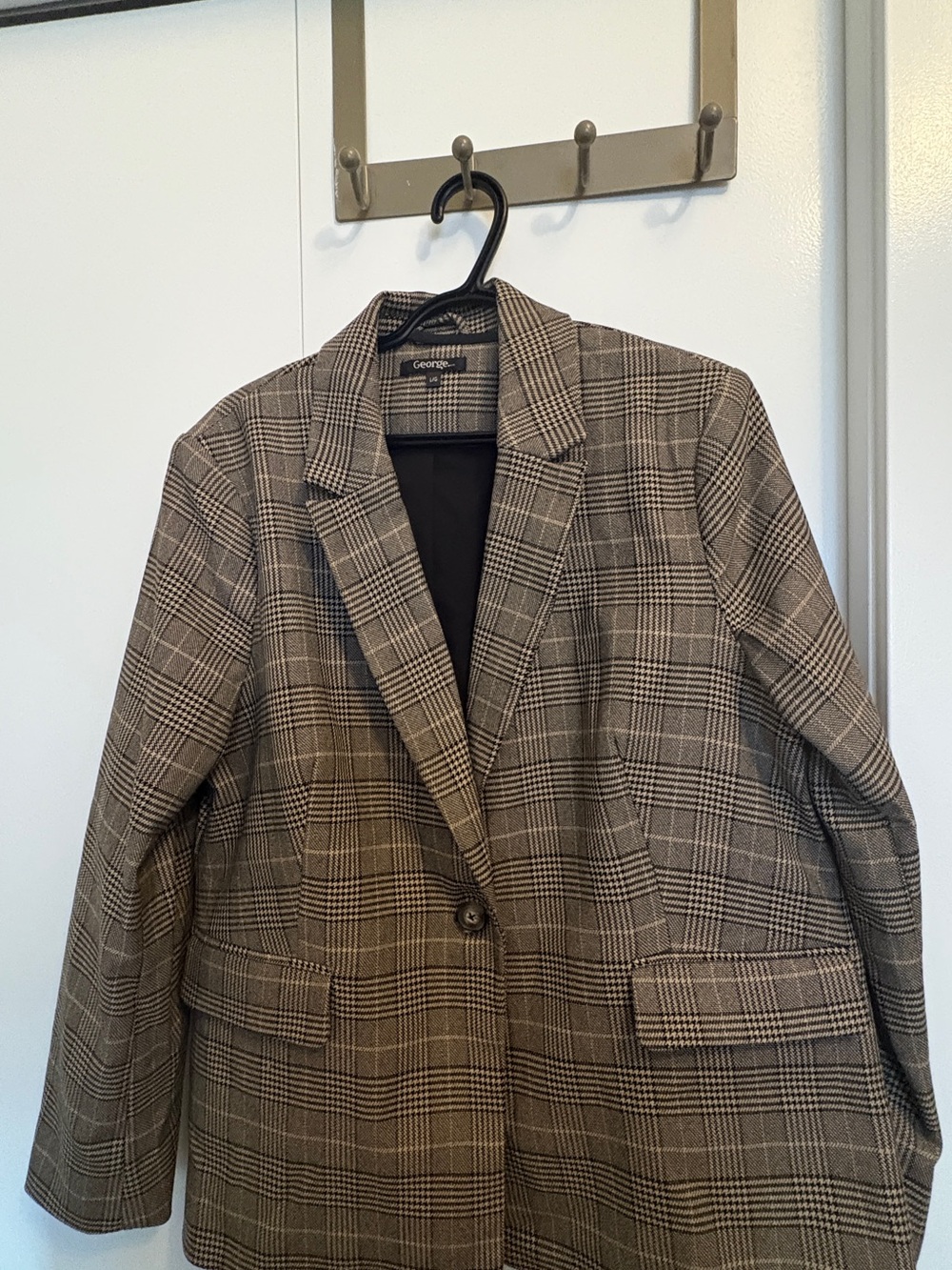 George Plaid Single-Button Blazer in Brown and cream